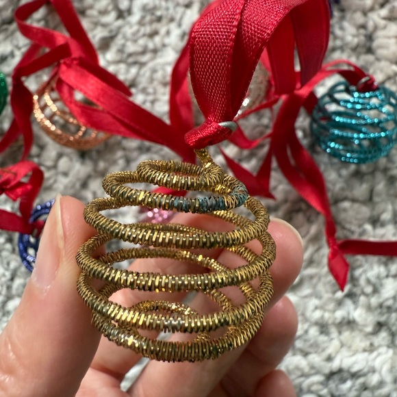 Crate&Barrel Multicolor Spiral Ornaments with Red Ribbon set of 12 - Picture 8 of 9